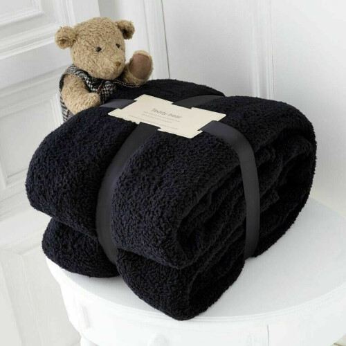 (Black, DOUBLE 150X 200 CM) Warm Teddy Fleece Throw