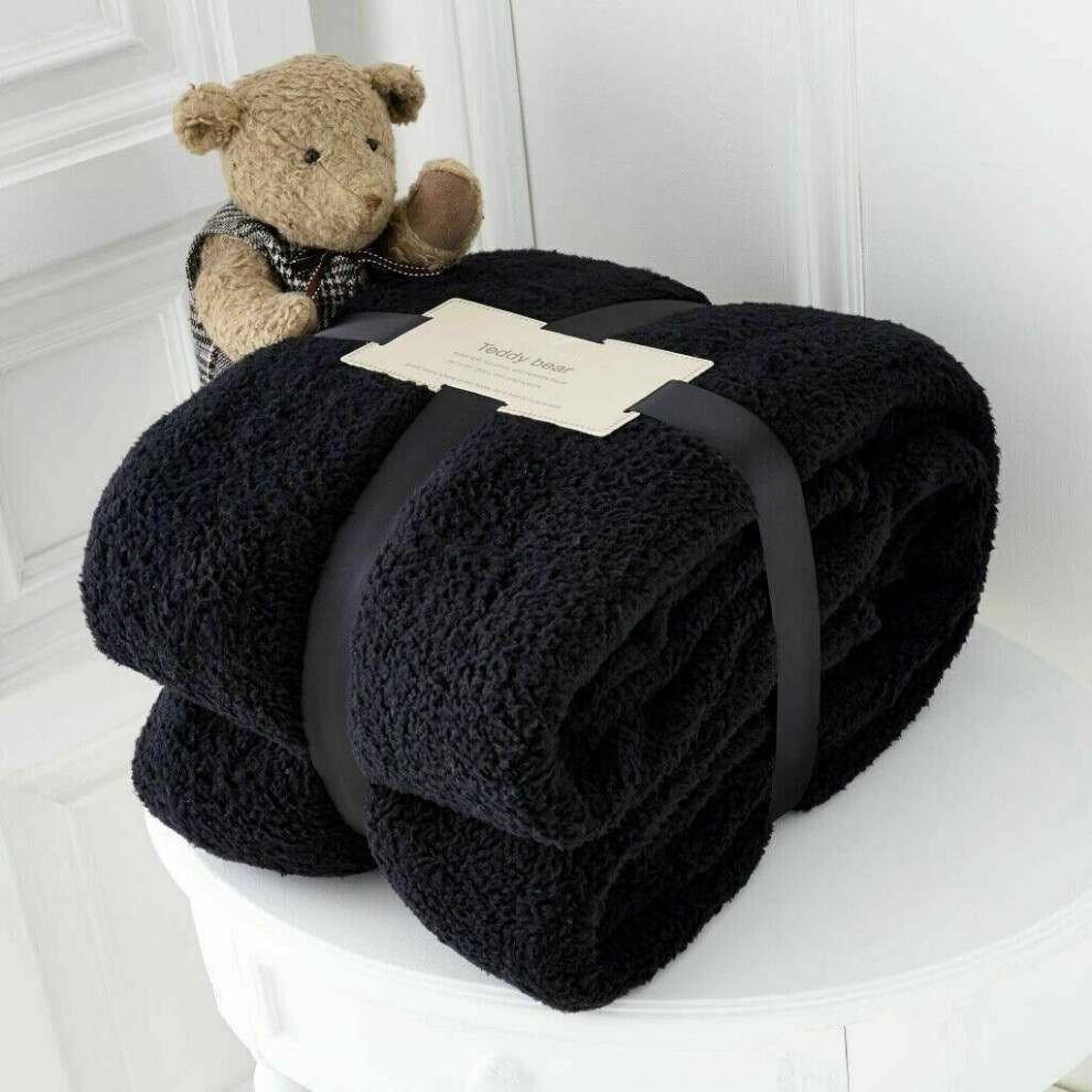 (Black, DOUBLE 150X 200 CM) WARM TEDDY FLEECE THROW