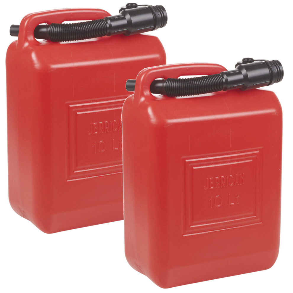 (2 Jerry Cans) 10L Jerry Can Petrol Diesel Oil Container & Spout