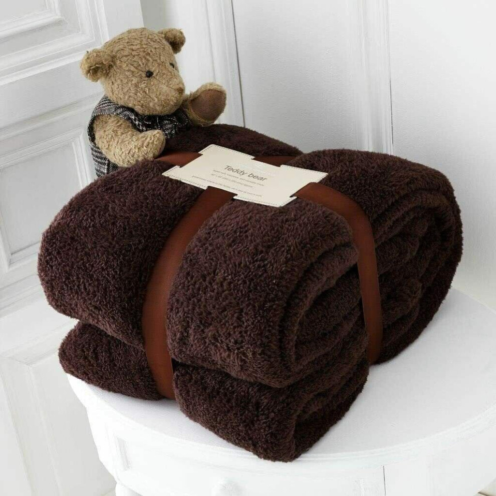 (Brown, DOUBLE 150X 200 CM) WARM TEDDY FLEECE THROW