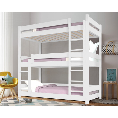 Triple Bunk Beds Pine Wood Kids Children High Sleeper Three Tier Bunk