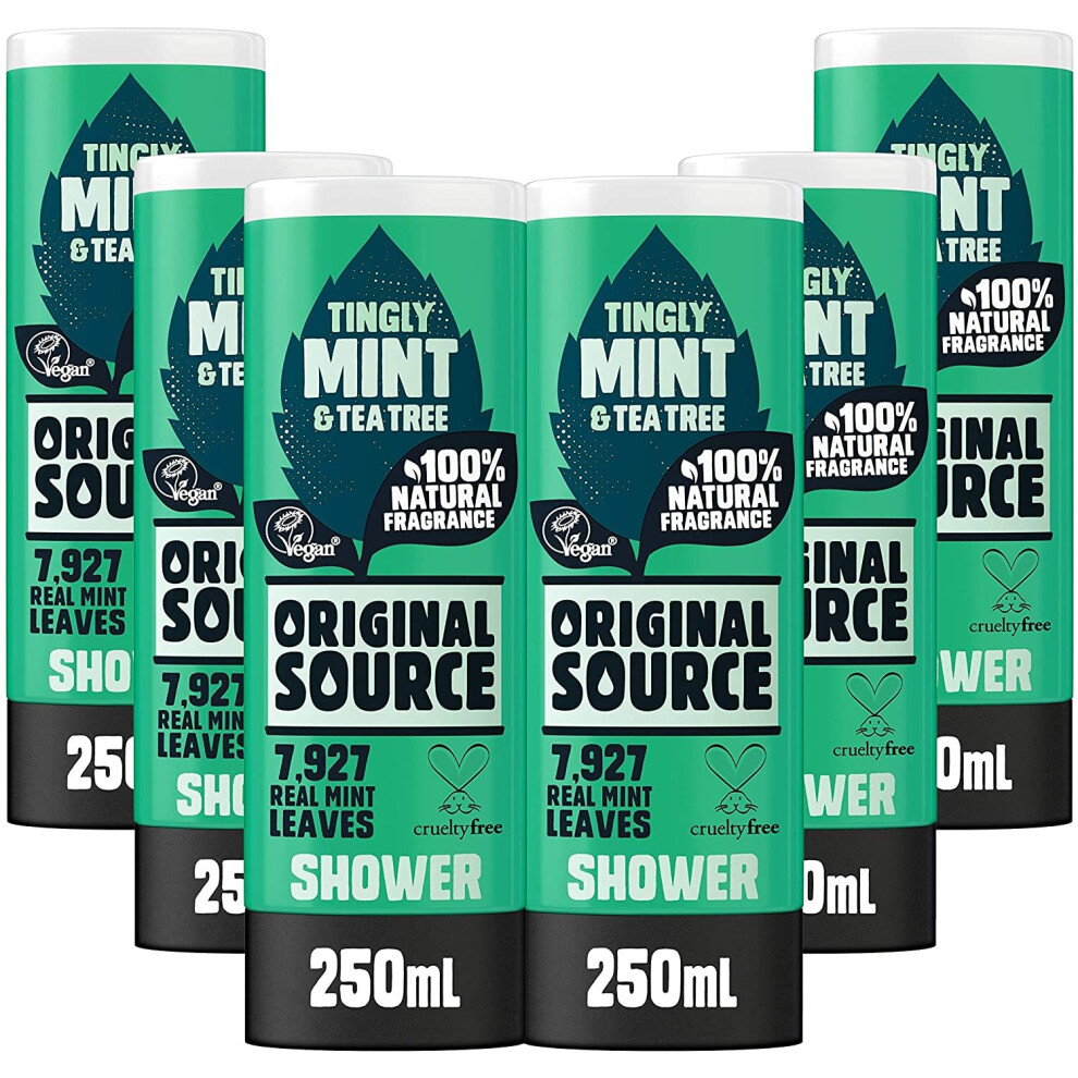 Original Source Mint & Tea Tree Shower Gel with 100% Natural Fragrance, Vegan Shower Gel, Paraben Free Body Shower Wash, Multipack of 6 x 250 ml