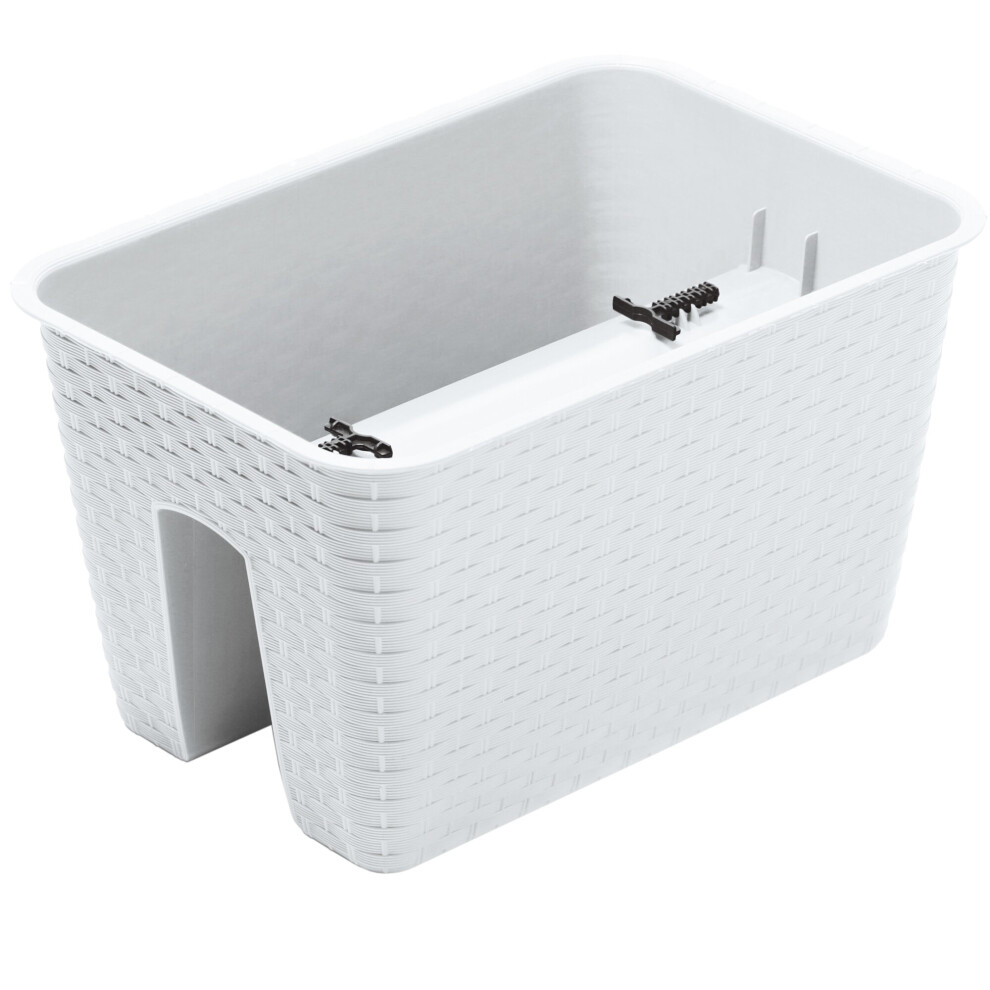 (White, x2) Plastic Rattan Flower Railing Balcony Plant Pot