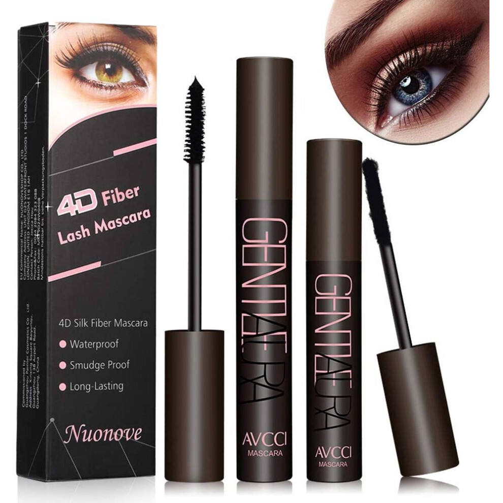 Nuonove Black 4D Silk Fiber Lash Mascara, 4D Silk Mascara Waterproof, 4D Mascara, Long-Lasting, No Clumping, No Smudging, Longer, Thicker,