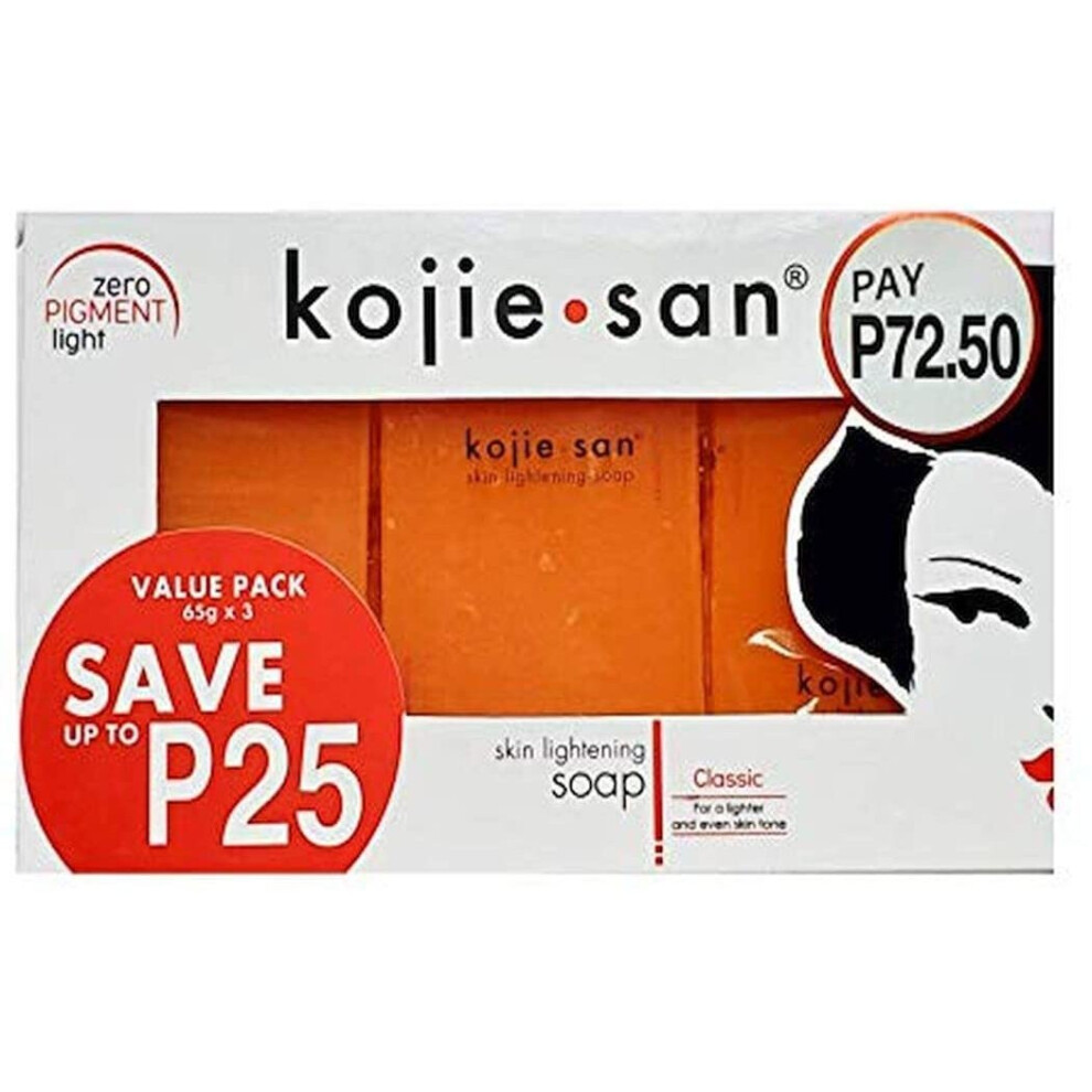 Kojie San Authentic Kojic Acid Skin Lightening Soaps, Pack of 3 soaps, 65 g