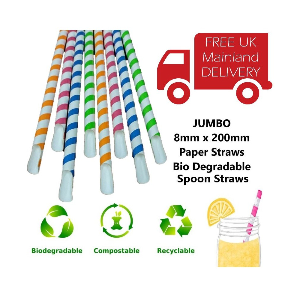 (2000x Slush Smoothie Spoon Straws) 8x200mm Slush Puppie Paper Spoon Straws Smoothie