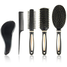 DaricowathX 5 Pieces Hair Brush Set Detangling Brush Paddle Brush Round Hair Brush Tail Comb Wet Dry Brush for Women Men Hair Styling (Black)