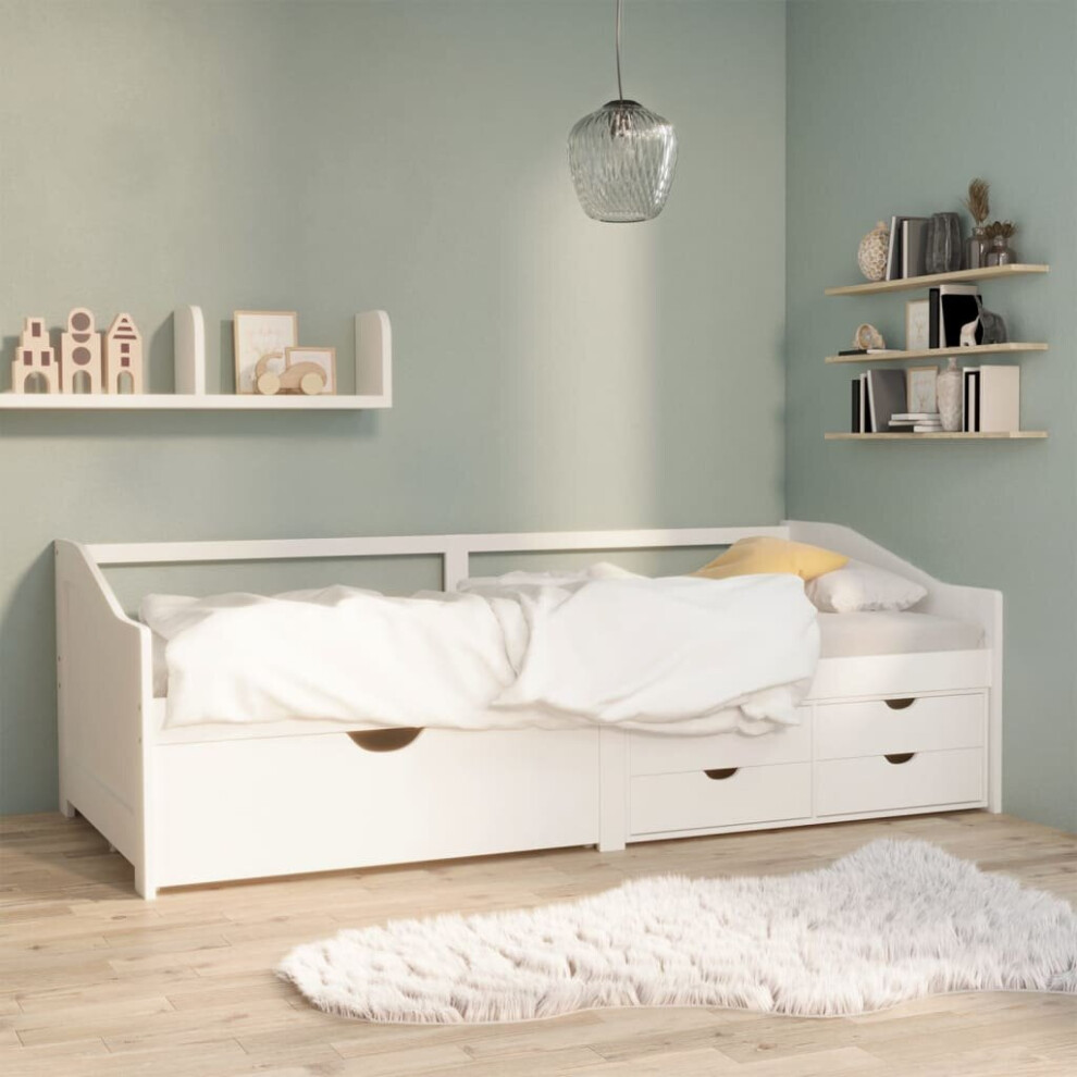 vidaXL Solid Pinewood 3-Seater Day Bed with Drawers White Occasional Sofa Bed