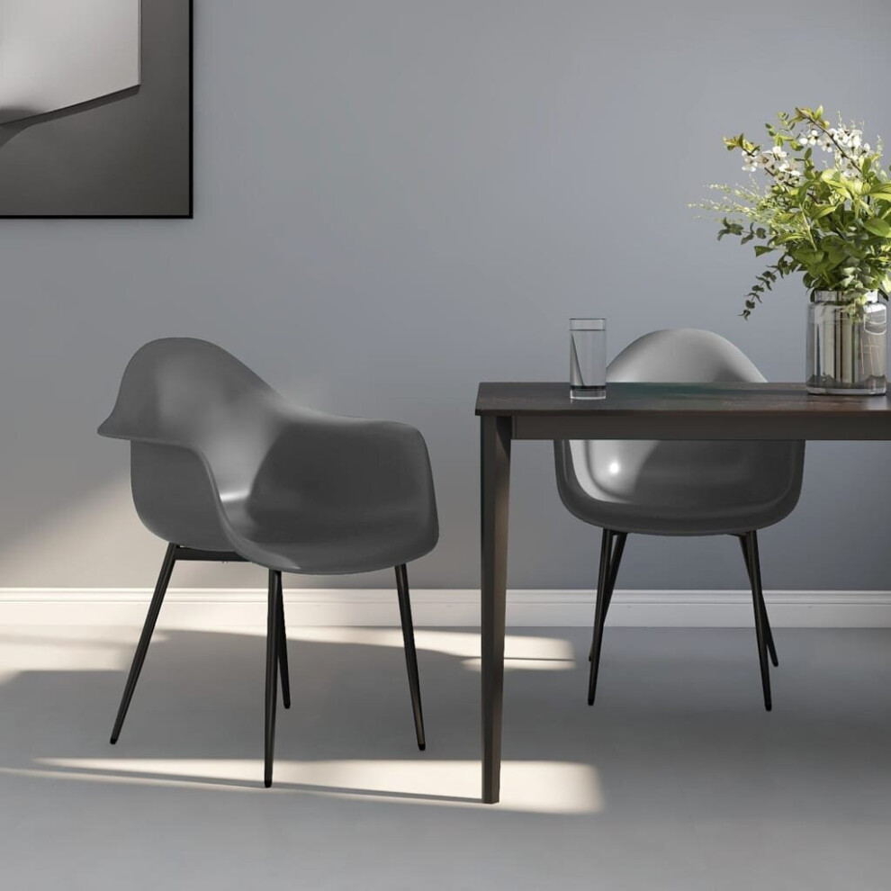 Vidaxl 2X Dining Chairs Grey Pp Home Kitchen Dining Room Dinner Chair Seating