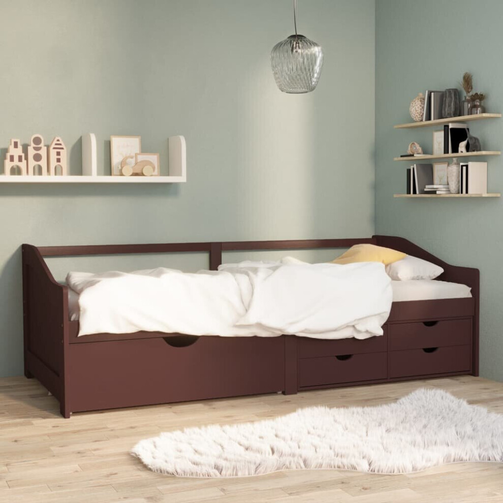 vidaXL Solid Pinewood 3-Seater Day Bed with Drawers Dark Brown Guest Sofa Bed