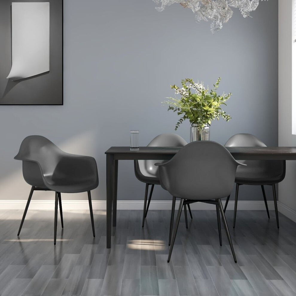 Vidaxl 4X Dining Chairs Grey Pp Home Kitchen Dining Room Dinner Chair Seating