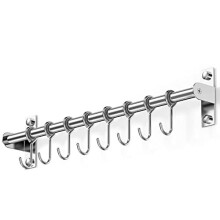 JOPOO Stainless Steel Utensil Rack, Wall-Mounted Hanging Rail Rack with 8 Sliding Hooks, for Kitchen & Bathroom