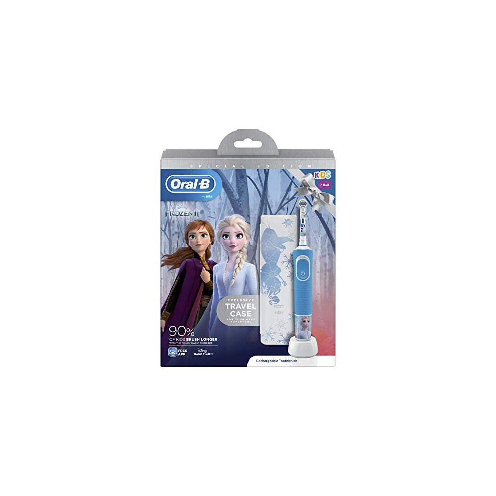 Oral-B Kids Rechargeable Electric Toothbrush, 1 x Toothbrush Handle with Disney Frozen 2 Characters, 1 x Travel Case, Ages 3+