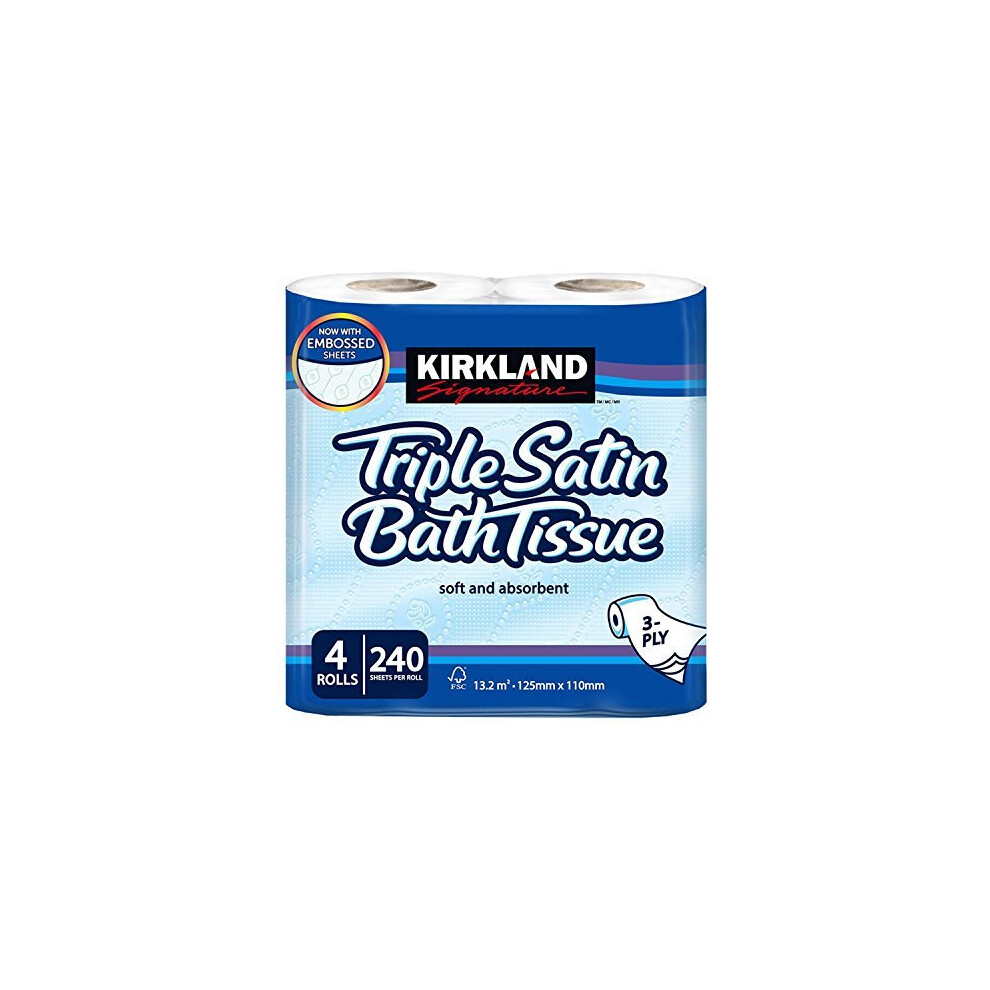 Kirkland Signature Soft and Absorbent Triple Satin Premium Bath Toilet Tissue Paper, 4 Rolls 10 Packs White Kirkland-Toilet Roll-10pk