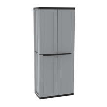 Terry, Jline 368, Armário de 2 portas com 1 prateleira interna e 4 prateleiras. Cor: Cinza, Material: Plástico, Dimensões: 68x37,5x163,5 cm