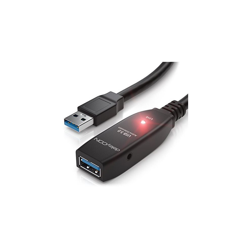 Deleycon 5M (16.40 Ft.) Usb 3.0 Extension Cable Repeater Cable With Active Signal Booster 5 Gbit/S Usb A To Usb A Port - Black 4250580127895