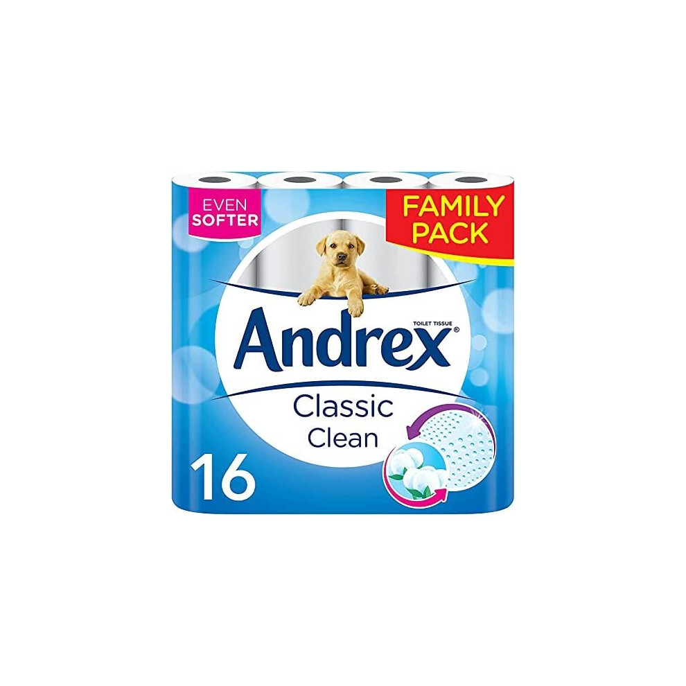 Andrex Toilet Roll - Classic Clean Toilet Paper, 16 Toilet Rolls