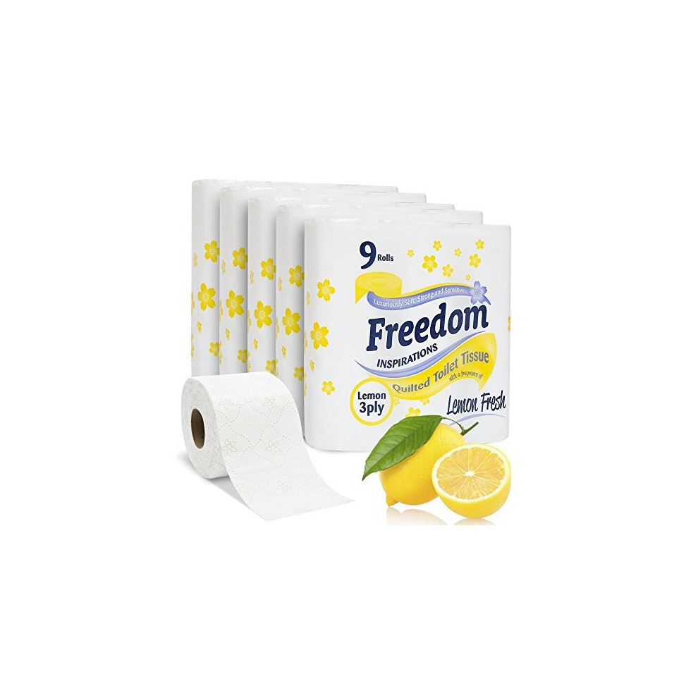 Freedom Inspirations 3Ply Quilted Toilet Tissue Pack  Lemon Fresh 45 Rolls (5 x 9 Roll Pack)