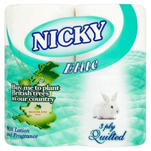 Toilet Rolls Nicky 3 Ply White - 10 Packs of 4 rolls (40 toilet rolls in total)