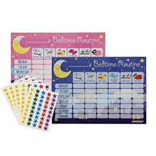 Amonev Bedtime Routine Chart Reward Chart for Sleep Training Twin Pack chart for Boys Girls toddlers and young children with 225 stars stickers includ