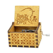 Beauty and the Beast Music Box, Wooden Hand Crank Beauty and the Beast Theme Music Box,18 Note Mechanism Antique Carved Wood Musical Box for Kids Frie