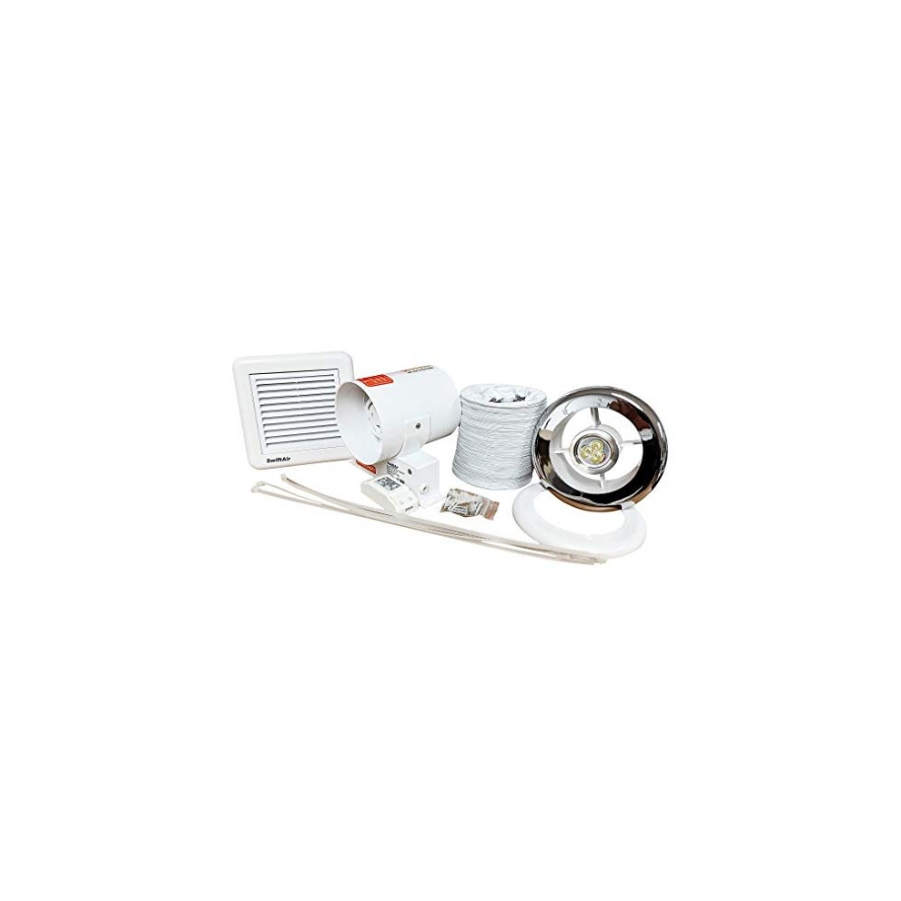 Swiftair Light Sl100twc 3W Mr16 Led - 100M3/Hr Inline Shower Bathroom Extractor Fan With Pvc Ducting And Fixed Grille