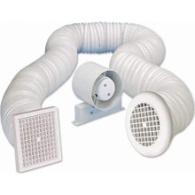 Airvent 434446A Inline Loft Extractor Fan with Timer 4" / 100mm for Bathroom - Full Kit including Ducting & Grilles