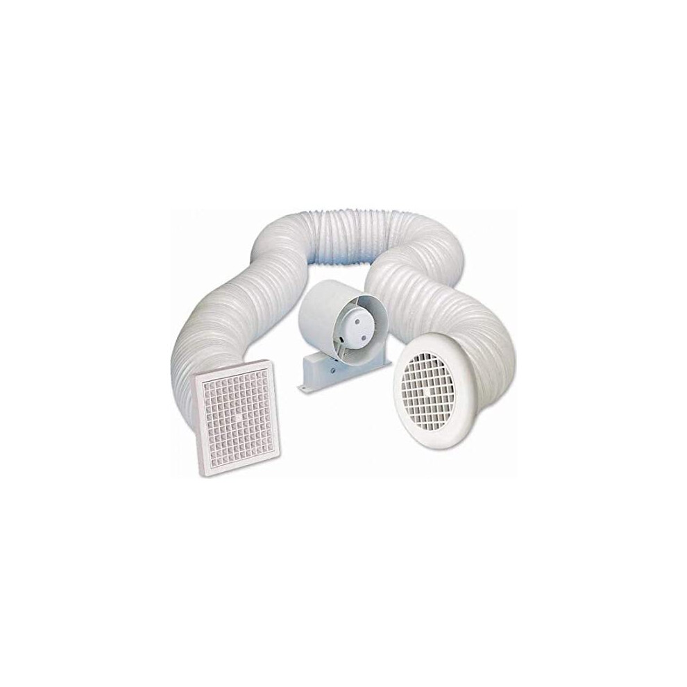 Airvent 434446A Inline Loft Extractor Fan with Timer 4" / 100mm for Bathroom - Full Kit including Ducting & Grilles