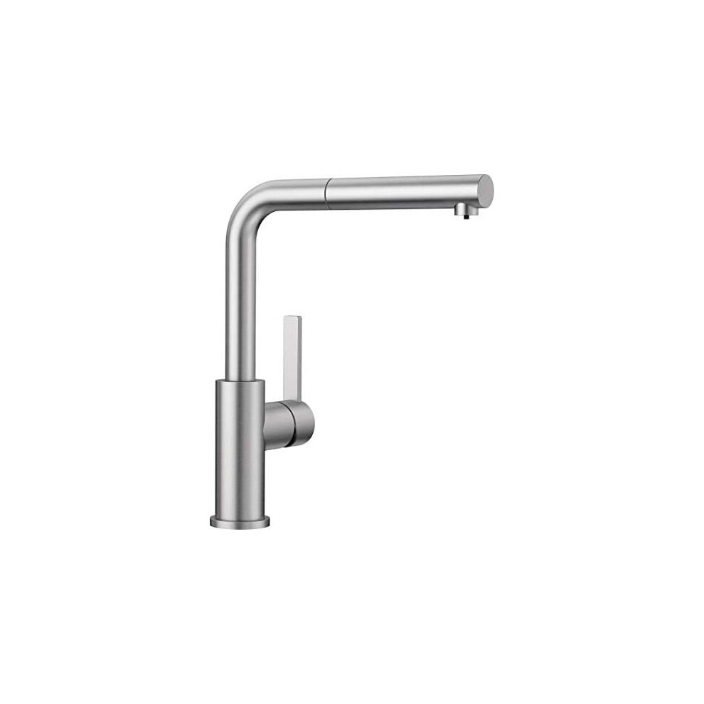 Blanco LANORA-S  Kitchen Mixer Tap Made of Solid Stainless Steel with Pull-Out Spout  Low Pressure  Brushed Stainless Steel  525126