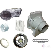 XFLO100T Timer Light Inline Extractor Kit Back Draught Shutter LED Bathroom Fan