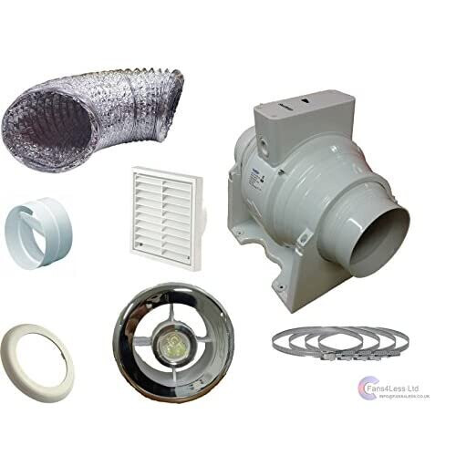 XFLO100T Timer Light Inline Extractor Kit Back Draught Shutter LED Bathroom Fan