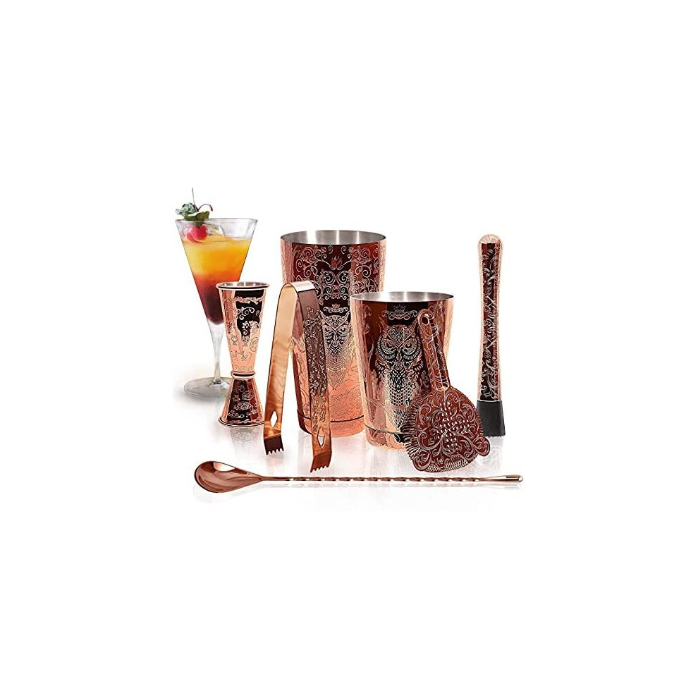 SKYFISH Cocktail Shaker Set  Etching Copper Cocktail Shaker Kit in Gift Box Set of 7 (Copper).