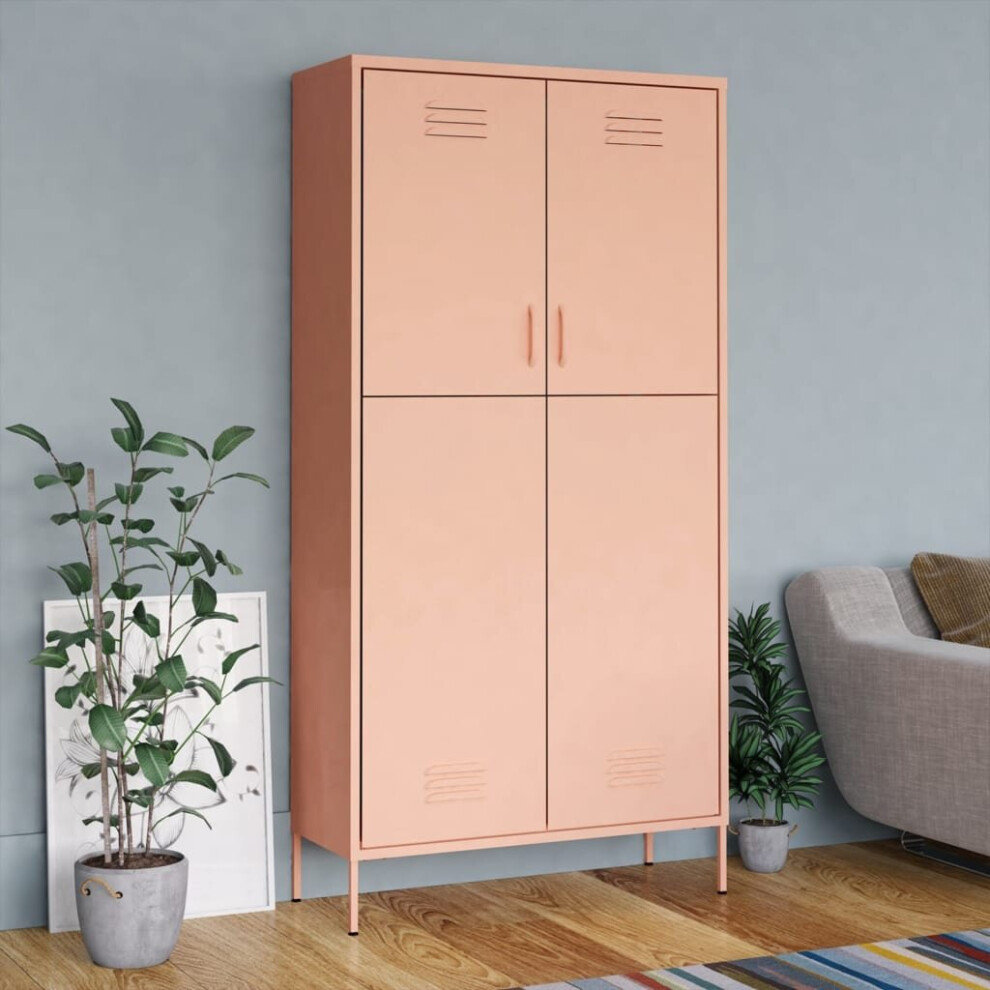 vidaXL Wardrobe Pink Steel Bedroom Hanger Organiser Clothing Storage Cabinet