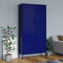 vidaXL Wardrobe Navy Blue Steel Home Bedroom Hanger Clothing Storage Cabinet
