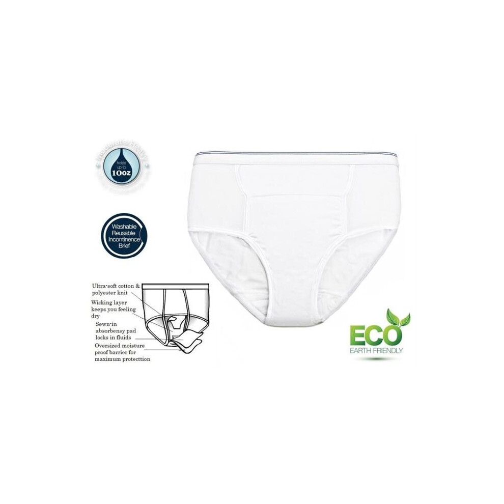 Care Apparel White 6255-10-2X-Wht 10 Oz - 2XL Mens Reusable Incontinence Panty,