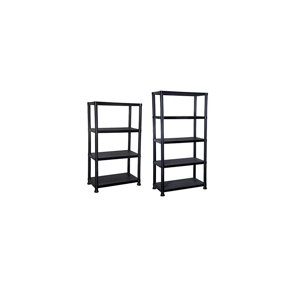 4/5 Tier Black Plastic Shelving Unit Storage Organised Garage/Home/Pantry Racking Shelf Shelves Workbench Workman Bays Racking Tools Paint Stationary