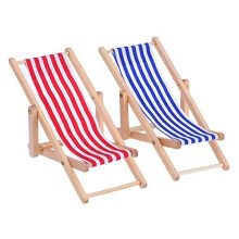 Bememo 2 Pieces 1:12 Miniature Foldable Wooden Beach Chair Chaise Longue Deck Chair Mini Furniture Accessories with Red/Blue Stripe for Indoor Outdoor