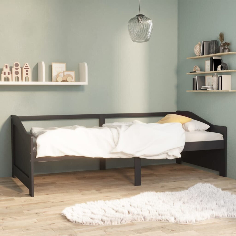 Vidaxl Solid Pinewood 3-Seater Day Bed Dark Grey Sleepover Guest Sofa Bed