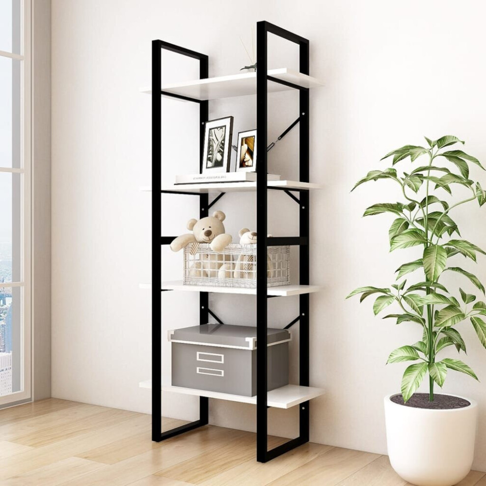 Vidaxl Solid Pine Wood 4-Tier Book Cabinet White Bookcase Storage Rack Shelf
