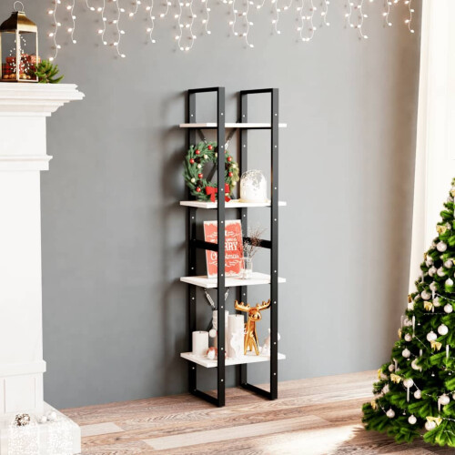VidaXL vidaXL Solid Pine Wood 4-Tier Book Cabinet White Office Storage Rack Bookcase