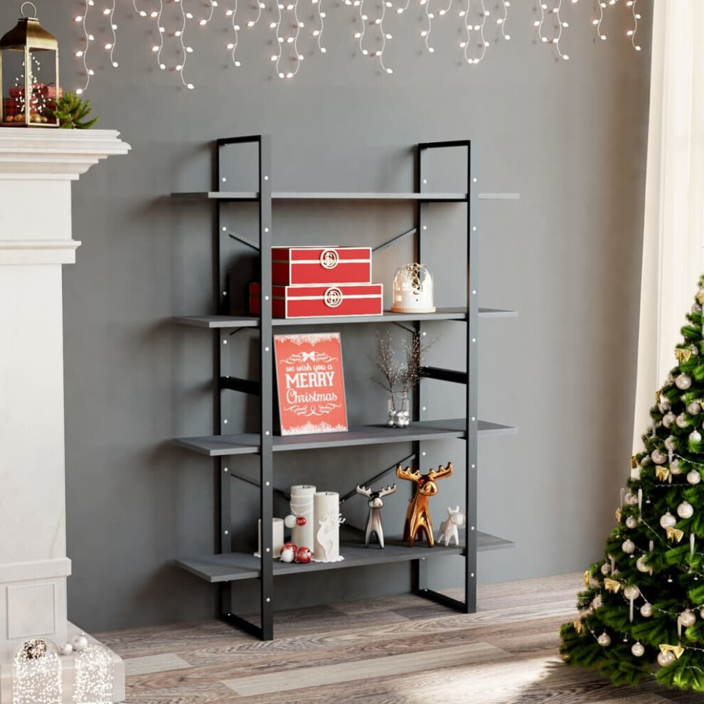 Vidaxl Solid Pine Wood 4-Tier Book Cabinet Grey Home Bookcase Storage Rack