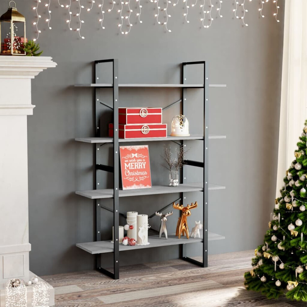 vidaXL 4-Tier Book Cabinet Concrete Grey Engineered Wood Home Storage Bookcase