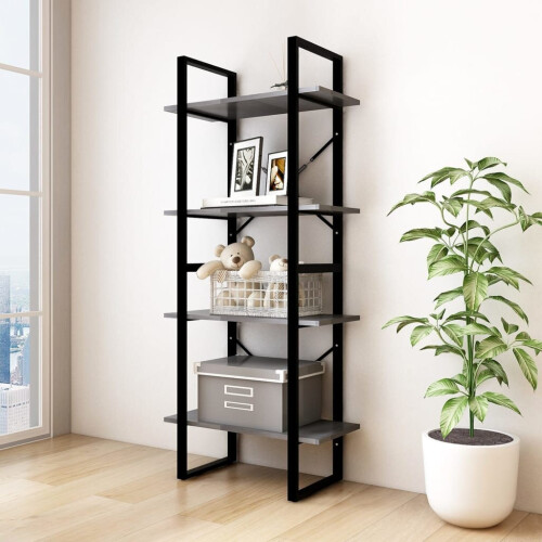 VidaXL vidaXL Solid Pine Wood 4-Tier Book Cabinet Grey Office Storage Rack Bookcase