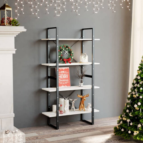 VidaXL vidaXL Solid Pine Wood 4-Tier Book Cabinet White Home Bookcase Storage Rack