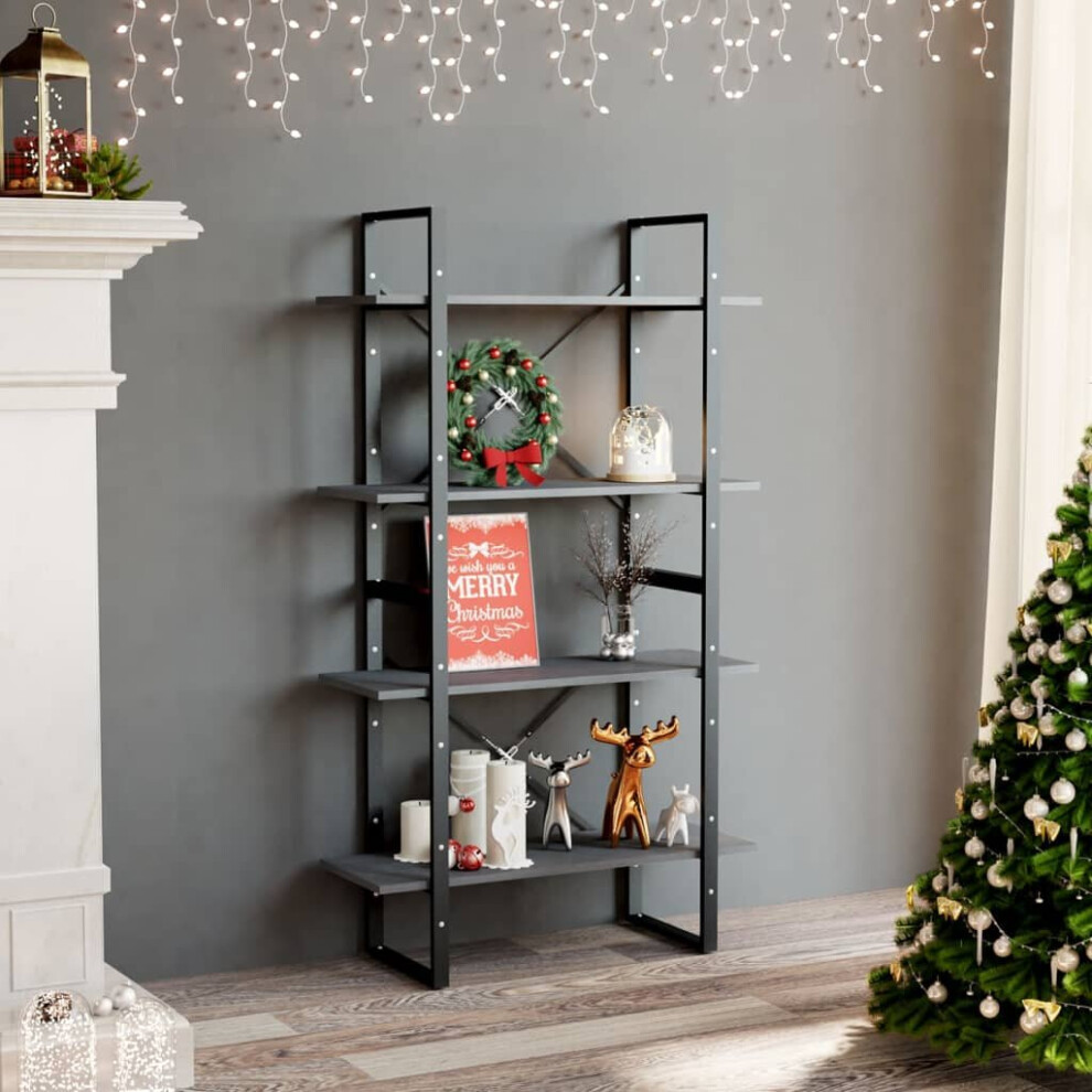 Vidaxl Solid Pine Wood 4-Tier Book Cabinet Grey Home Bookcase Storage Rack