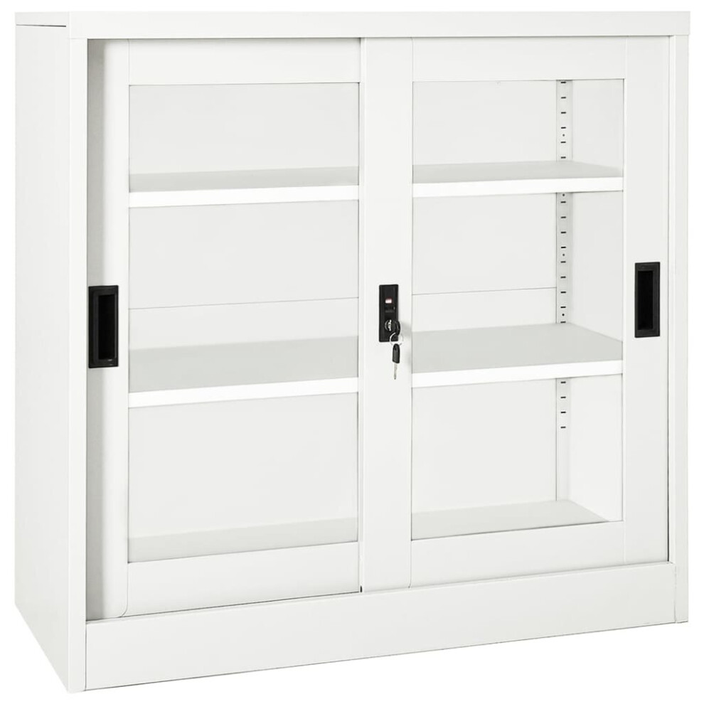 Vidaxl Sliding Door Cabinet White Steel Office Side Filing Storage Cabinet