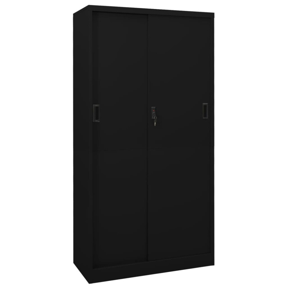 Vidaxl Office Cabinet With Sliding Door Black Steel Filing Storage Cabinet