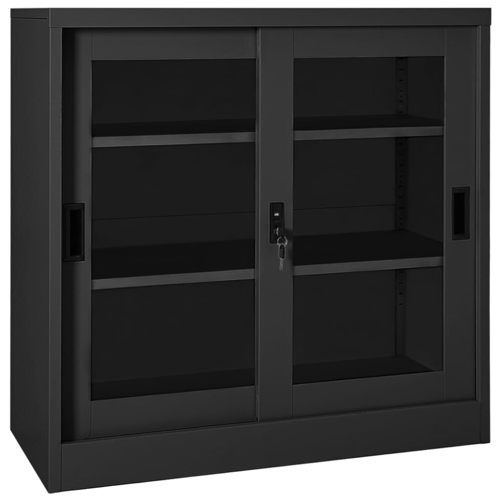 vidaXL Sliding Door Cabinet Anthracite Steel Office Side File Storage Cabinet