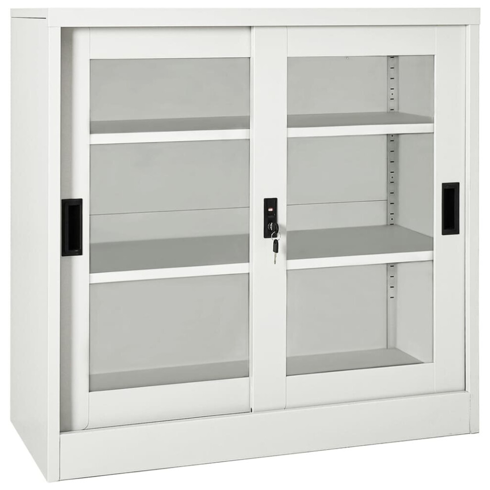 Vidaxl Sliding Door Cabinet Light Grey Steel Office Side File Storage Cabinet