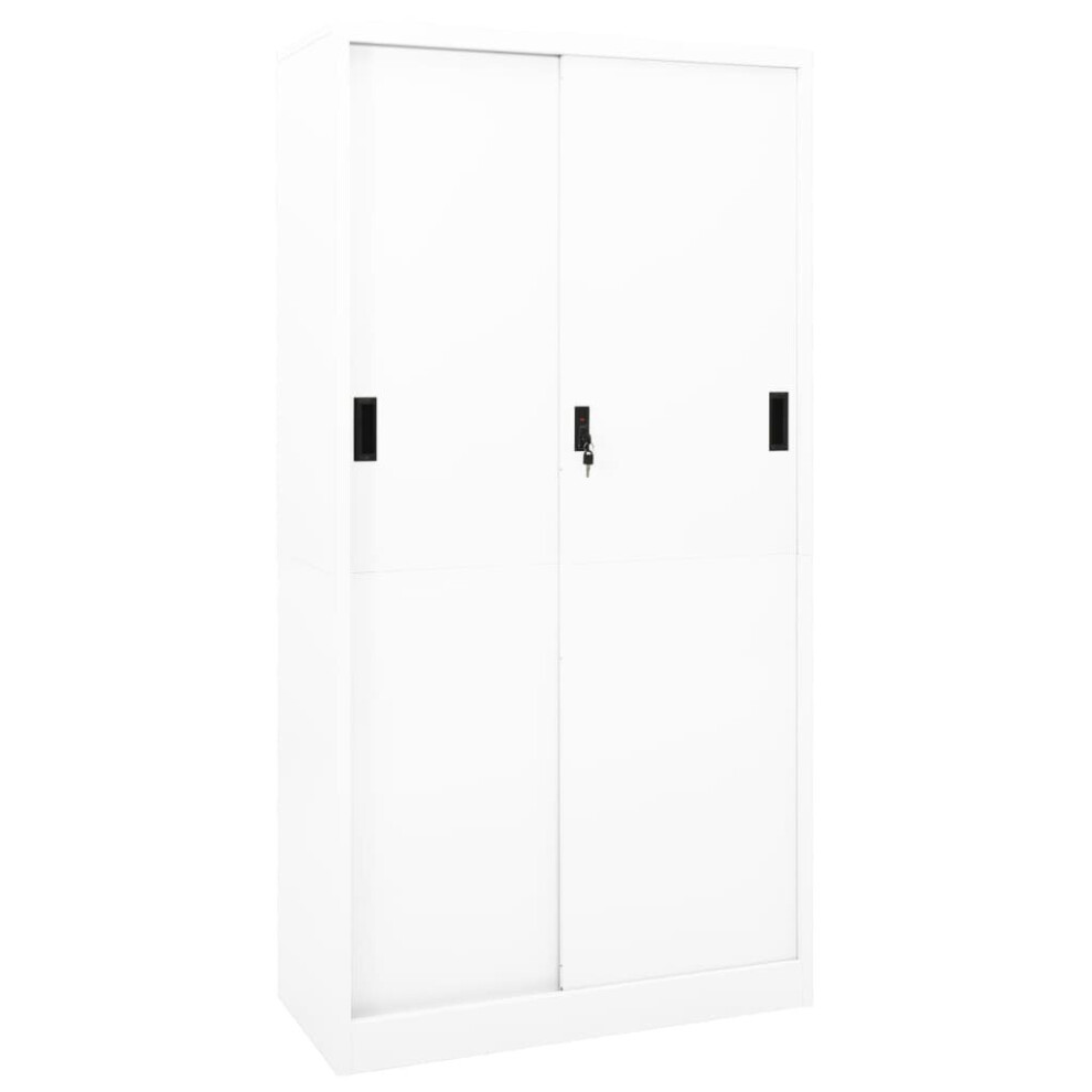 vidaXL Office Cabinet With Sliding Door White Steel Filing Storage Cabinet